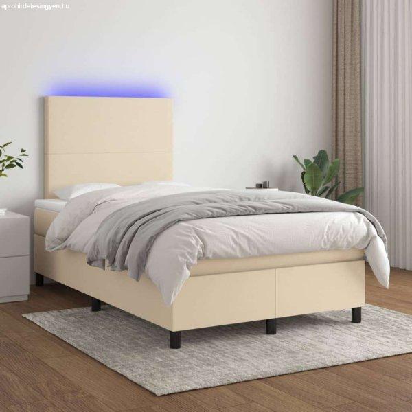 vidaXL krémszínű szövet rugós és LED-es ágy matraccal 120 x 200 cm