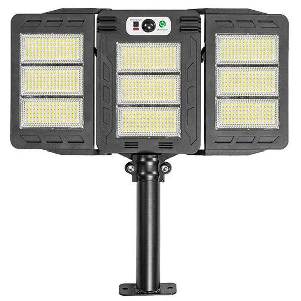 Solar utcai lámpa 675 LED SMD, mozgásérzékelővel, beépített
napkollektorral, rögzítőkarral és távirányítóval több funkcióval a
fényerősség és az üzemidő beállításához, modell W785-3, Fekete,
Selling Depot