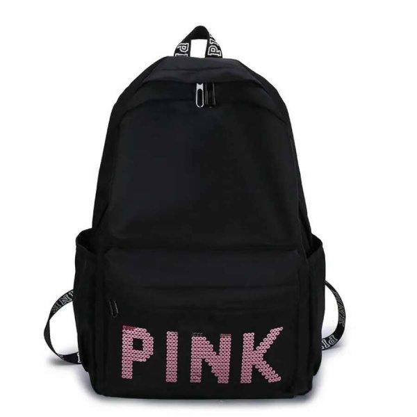 Pink flitteres pink feliratos női hátizsák fekete aa-000186