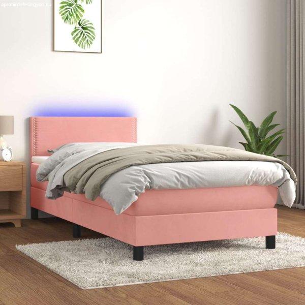 vidaXL rózsaszín bársony rugós és LED-es ágy matraccal 90x200 cm