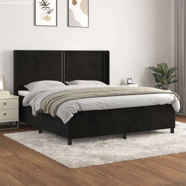 vidaXL fekete bársony rugós ágy matraccal 180x200 cm