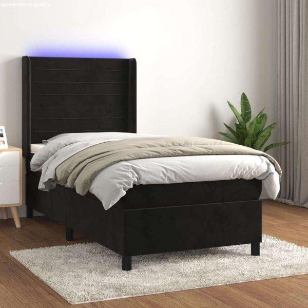 vidaXL fekete bársony rugós és LED-es ágy matraccal 90x200 cm