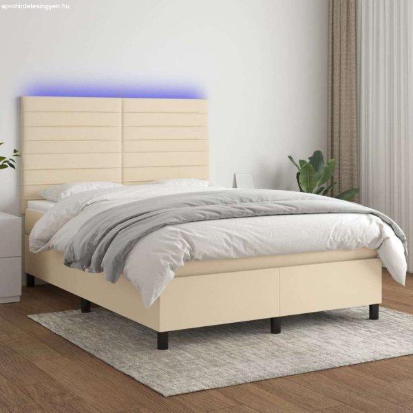 vidaXL krémszínű szövet rugós és LED-es ágy matraccal 140x200 cm