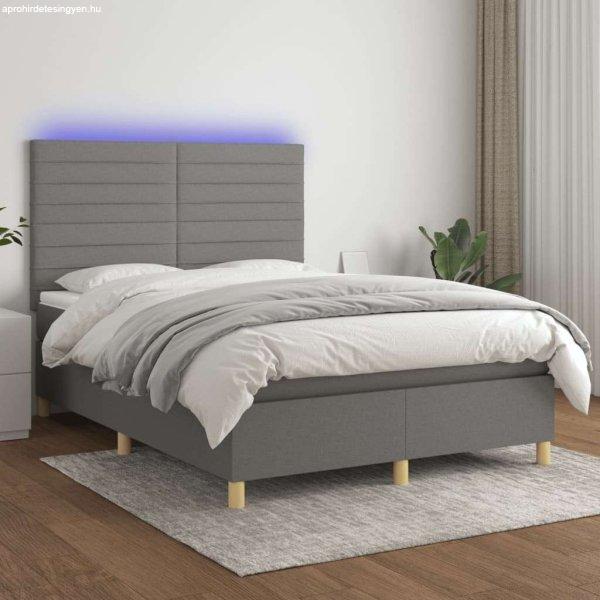 vidaXL sötétszürke szövet rugós és LED-es ágy matraccal 140x190 cm