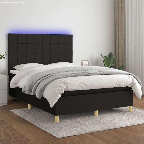 vidaXL fekete szövet rugós és LED-es ágy matraccal 140x200 cm