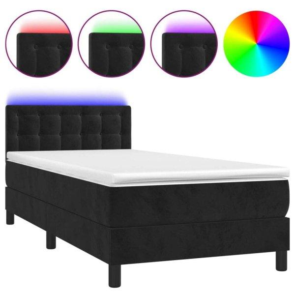 Fekete bársony rugós és led-es ágy matraccal 90x190 cm