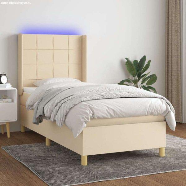 vidaXL krémszínű szövet rugós és LED-es ágy matraccal 90x190 cm