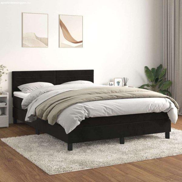 vidaXL fekete bársony rugós ágy matraccal 140 x 190 cm