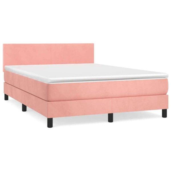 Rózsaszín bársony rugós ágy matraccal 140x200 cm