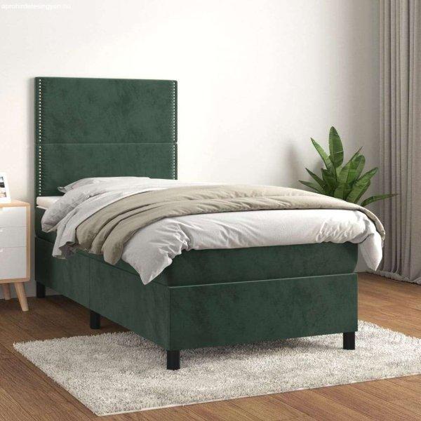 vidaXL sötétzöld bársony rugós ágy matraccal 90x190 cm