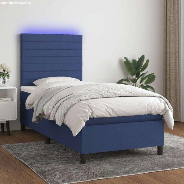 vidaXL kék szövet rugós és LED-es ágy matraccal 90x200 cm