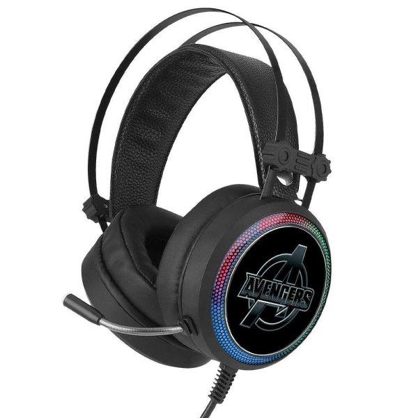Marvel fejhallgató - Avengers 001 USB-s gamer fejhallgató RGB színes LED
világítással, állítható mikrofonnal fekete (MHPGAVEN001)