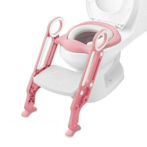 Gyermek WC-ülőke, lépcsős kialakítás - rózsaszín fehér