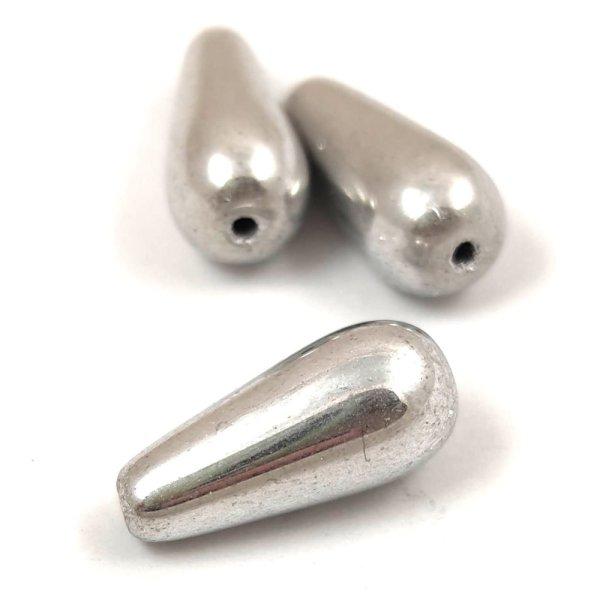 Cseh préselt csepp gyöngy - Silver - 20x9mm (hosszában fúrt)