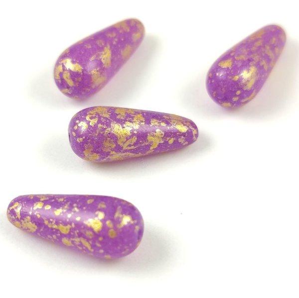 Cseh préselt csepp gyöngy - Crystal Purple Luster Gold Patina - 20x9mm
(hosszában fúrt)