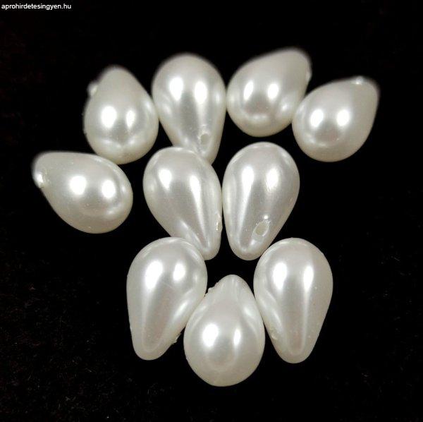 Cseh préselt csepp gyöngy - Pearl White - 6x9mm (tetején fúrt)