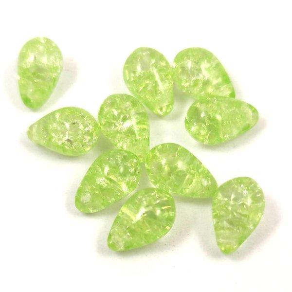 Cseh préselt csepp gyöngy - Cracked Lime - 6x9mm (tetején fúrt)