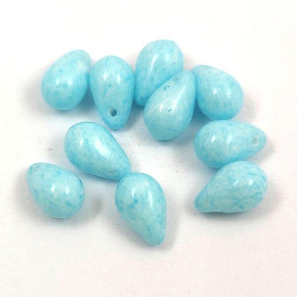 Cseh préselt csepp gyöngy - Milky Light Aqua - 6x9mm (tetején fúrt)