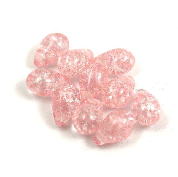 Cseh préselt csepp gyöngy - Cracked Light Rose - 6x9mm (tetején fúrt)