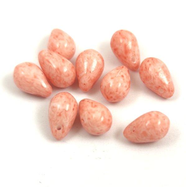 Cseh préselt csepp gyöngy - Milky Peach - 6x9mm (tetején fúrt)