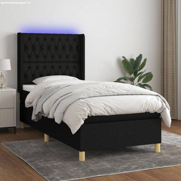 Fekete szövet rugós és LED-es ágy matraccal 100x200 cm