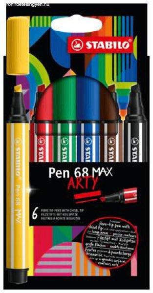 Rostirón készlet, 1-5 mm, vágott hegy, STABILO "Pen 68 MAX", 6
különböző szín