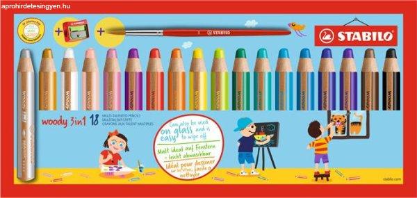 Színes ceruza készlet, kerek, vastag, STABILO "Woody 3 in 1", 18
különböző szín
