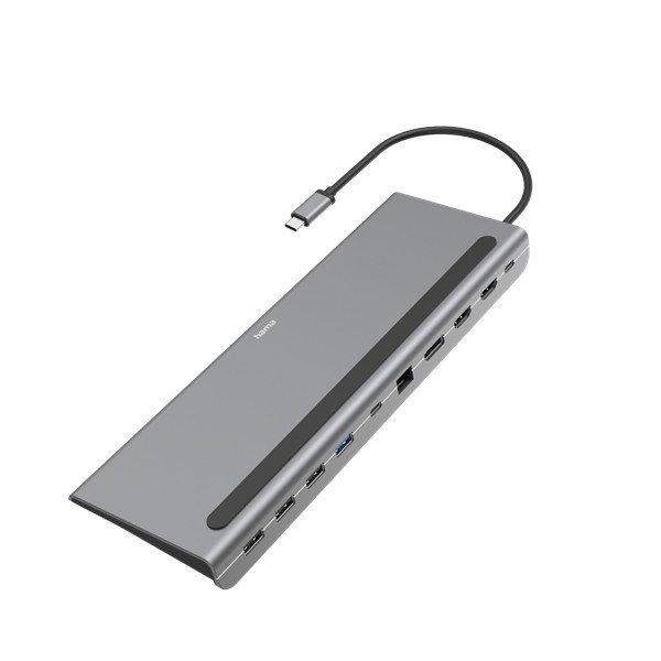 Hama USB HUB -200100 (USB-C 10in1, 4xUSB 3.2, 2xHDMI, 1xLAN, 1xUSB-C, 100W PD,
szürke)