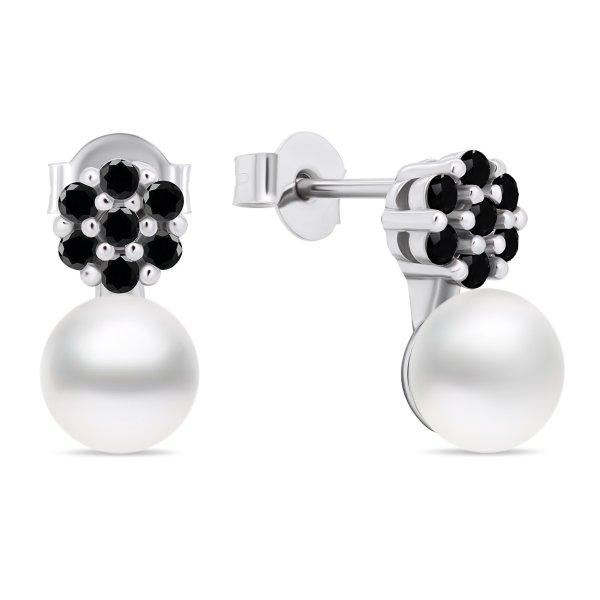 Brilio Silver Jellegzetes gyöngy fülbevaló fekete cirkónium
kövekkel EA612WBC