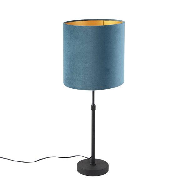 Asztali lámpa fekete, velúr árnyalatú kék, arany 25 cm - Parte