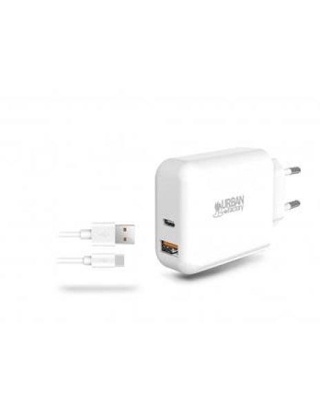 Hálózati töltő, 1xUSB-A (18W), 1xUSB-C (45W), USB-A–USB-C kábel, URBAN
FACTORY