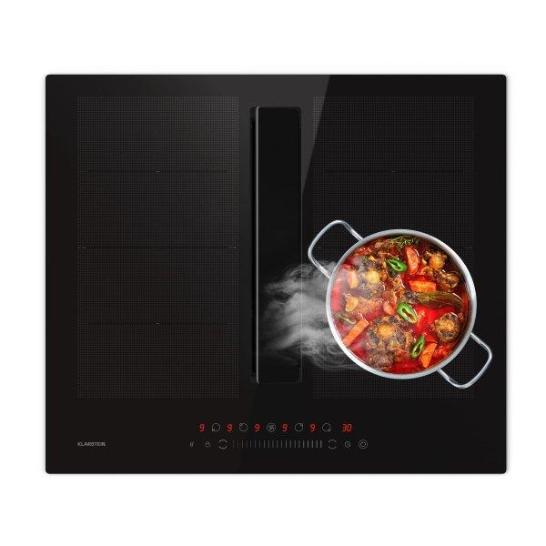 Klarstein Chef-Fusion Down Air System, indukciós tűzhely + DownAir
páraelszívó, 60 cm, 600 m³/h EEC A