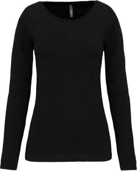 Női hosszú ujjú kereknyakú sztreccs póló, Kariban KA3017, Black-XL