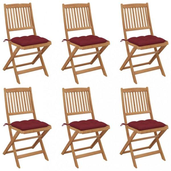 6 db összecsukható tömör akácfa kerti szék párnákkal