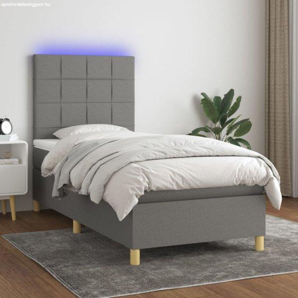 Sötétszürke szövet rugós és LED-es ágy matraccal 90x200 cm