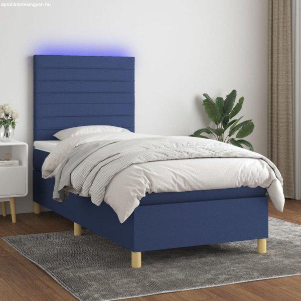 Kék szövet rugós és LED-es ágy matraccal 90x190 cm