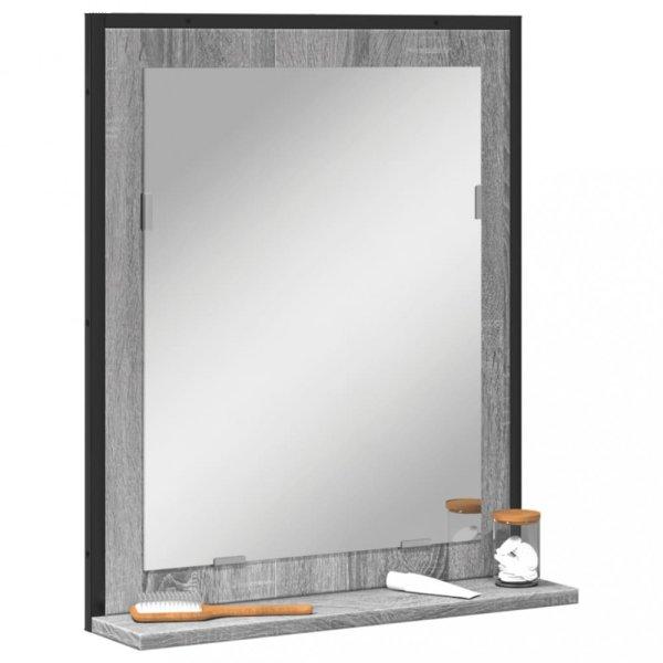 Szürke sonoma szerelt fa fürdőszobai tükör polccal 50x12x60 cm