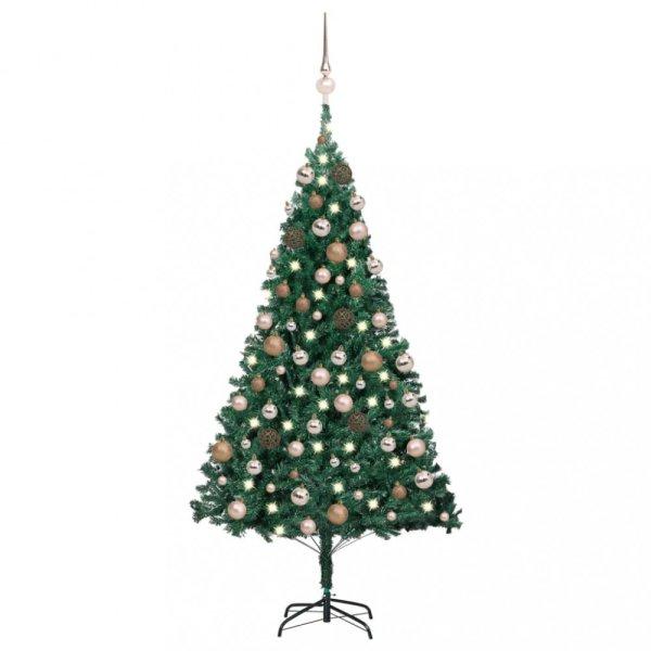 Zöld PVC megvilágított műkarácsonyfa gömb szettel 120 cm