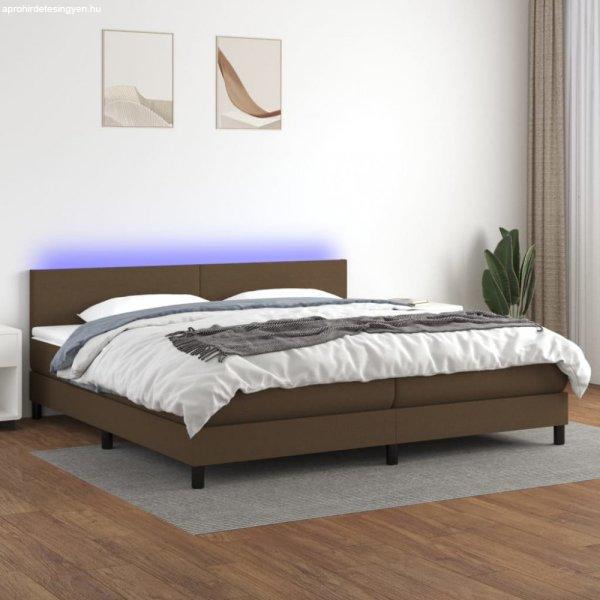 Barna szövet rugós és LED-es ágy matraccal 200x200 cm