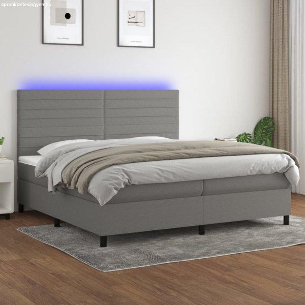 Sötétszürke szövet rugós és LED-es ágy matraccal 200x200 cm