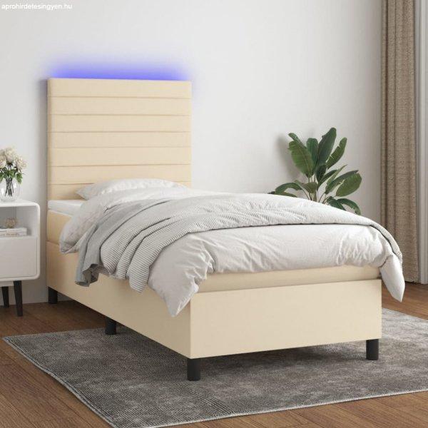 Krémszínű szövet rugós és LED-es ágy matraccal 80 x 200 cm