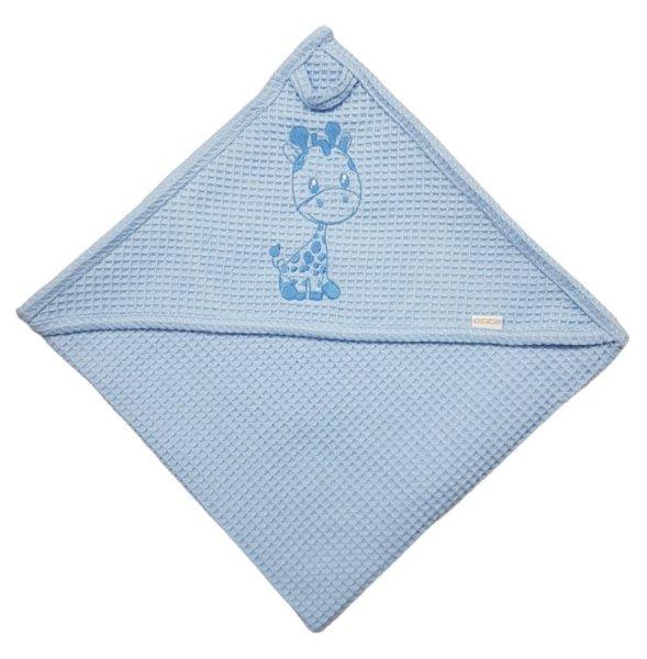Babastar hímzett fürdőlepedő Waffle 70*70 cm - zsiráf kék
