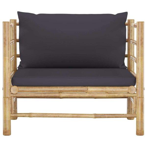 Bambusz kerti kanapé sötétszürke párnákkal