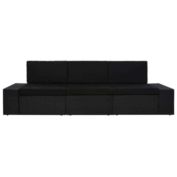 3 személyes fekete elemes polyrattan kanapé