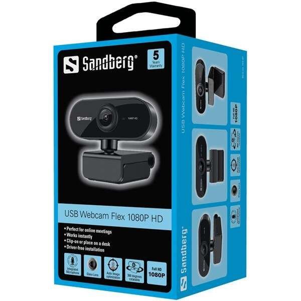 Sandberg Webkamera, USB Webcam Flex 1080P HD (1920x1080/30FPS, 2 Megapixel; USB
2.0; mikrofon)