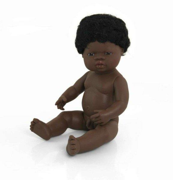 Hajas baba, 38 cm, ruha nélkül, afrikai fiú