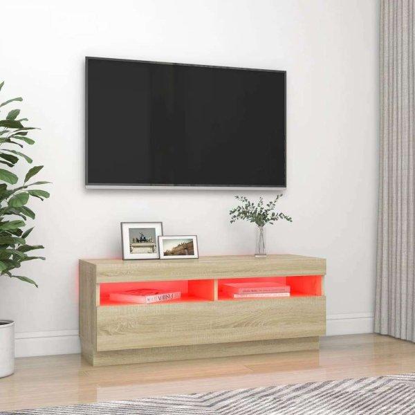 Sonoma tölgyszínű tv-szekrény led-lámpákkal 100 x 35 x 40 cm