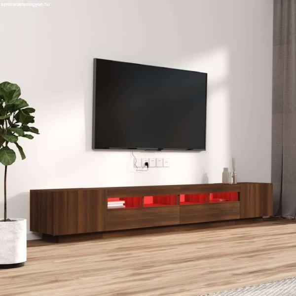 3 részes barna tölgyszínű fa tv-szekrény szett led-lámpákkal