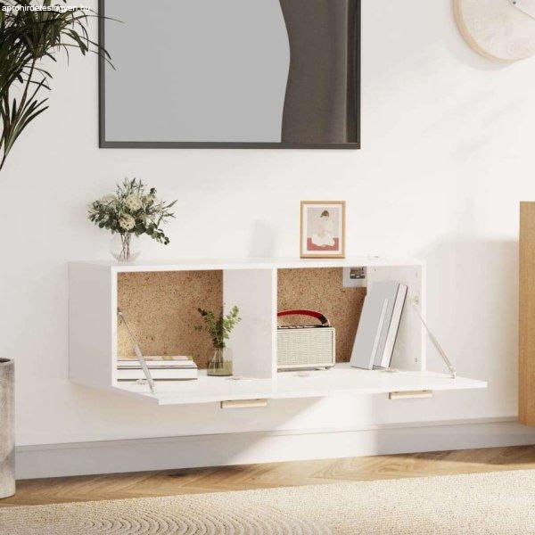 Magasfényű fehér szerelt fa faliszekrény 100 x 36,5 x 35 cm