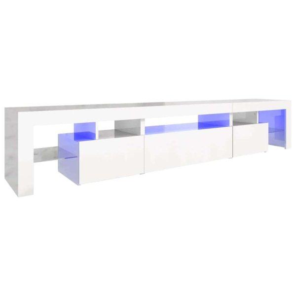 vidaXL magasfényű fehér TV-szekrény LED lámpákkal 215x36,5x40 cm
